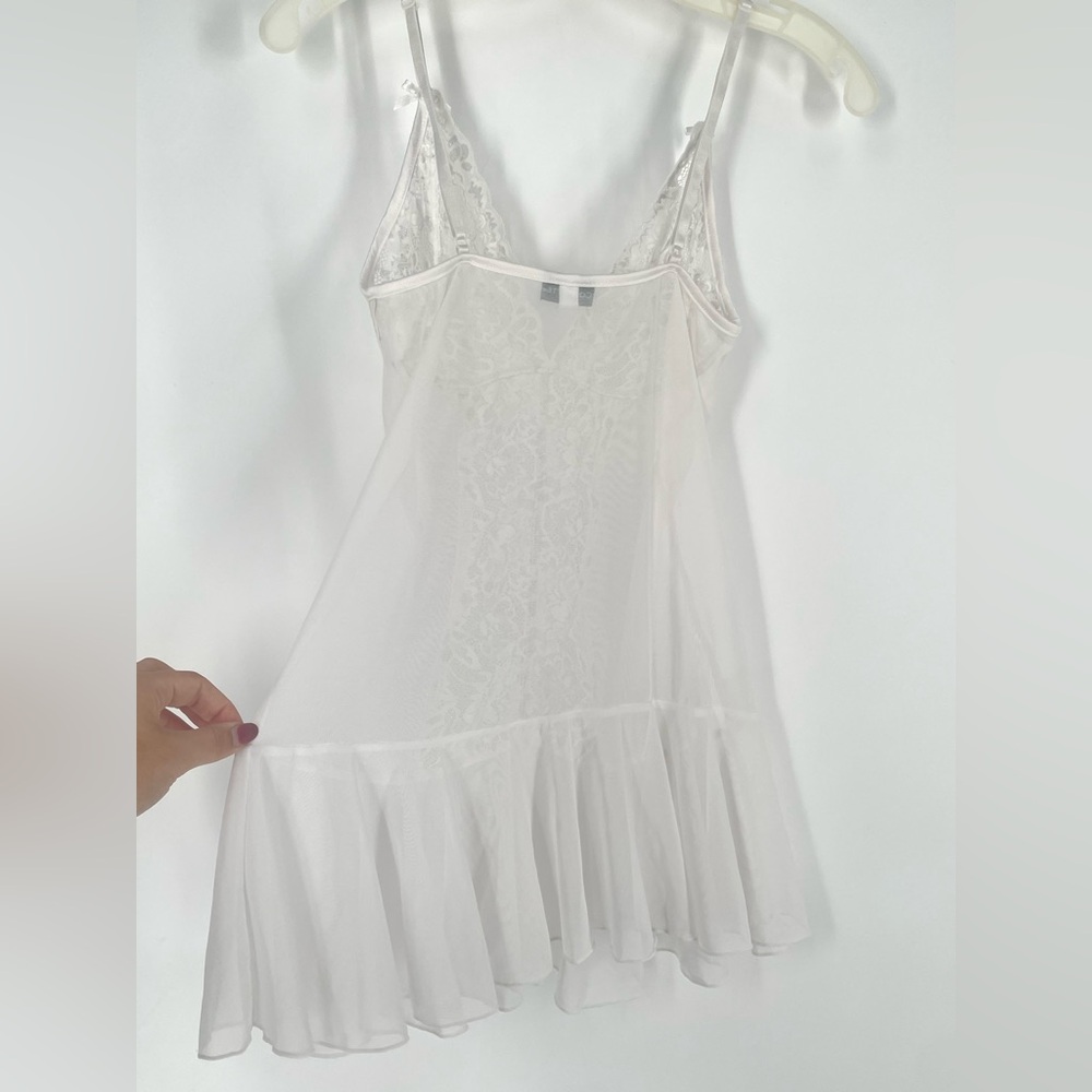 2FOR$30 Coquette Brand White Mesh Sheer Lacey Babydoll Lingerie - Picture 7 of 8